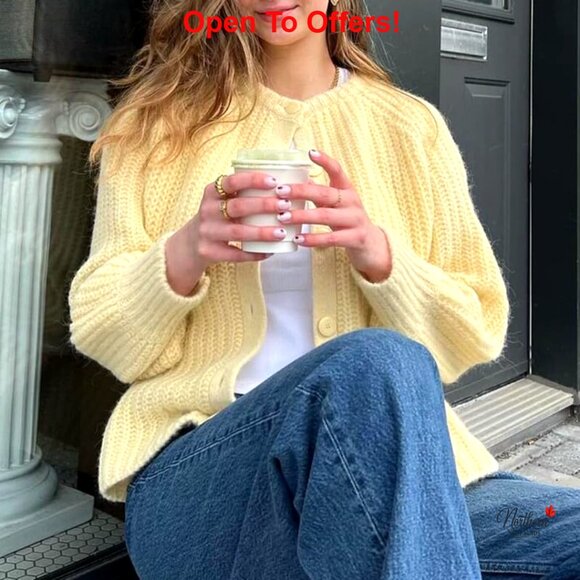 Chunky Knit Cardigan Open Front Button Down Long Sleeve Sweater Casual - Picture 2 of 7